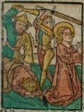 Szent Prothus és Jácint (Illusztráció a Pannonhalmán őrzött Legenda Aurea Sanctorum című ősnyomtatvány 1482-es augsburgi kiadásának 706. oldaláról)