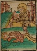 Szent Pantaleon (Illusztráció a Pannonhalmán őrzött Legenda Aurea Sanctorum című ősnyomtatvány 1482-es augsburgi kiadásából)